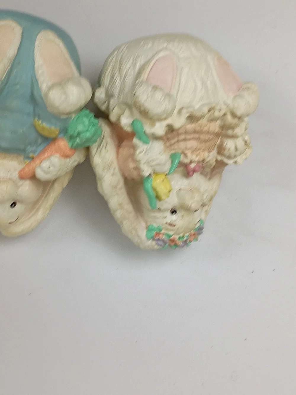 Pastel Bunny Figurine Set - Cream and Blue Decorative Bunnies